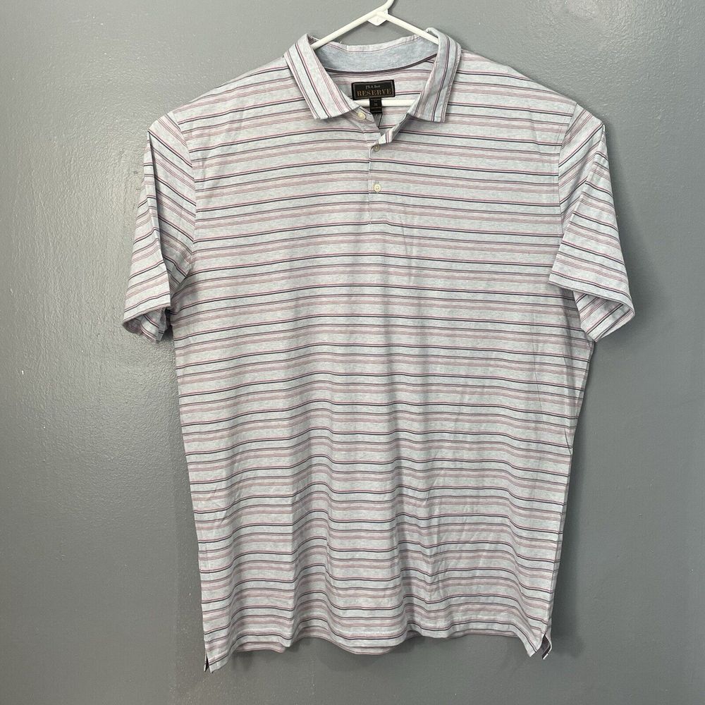 NWT JOS A BANK Reserve Traditional Fit Shirt 2XL Gray Striped Collar Cotton Polo